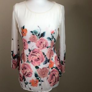 🍍Floral Chiffon blouse with 3/4 length sleeves